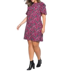 Eloquii Wild Bunch Burgundy & Navy Floral Ruffled Dress